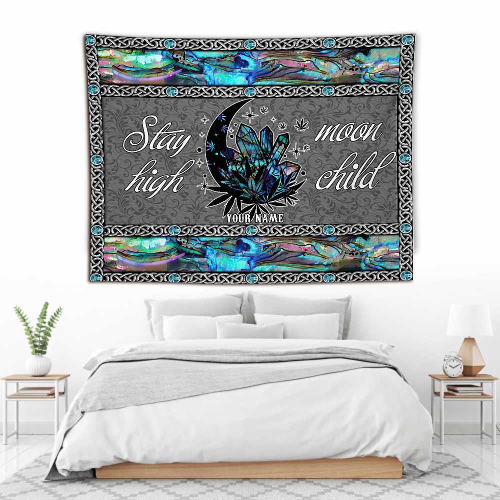 Stay High Moon Child Crystal Magic Leaf - Personalized Weed Wall Tapestry