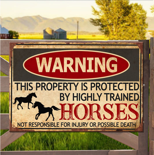 Protected by Horses Horse Rectangle Metal Sign 0523