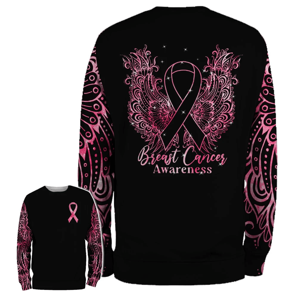 Mandala Breast Cancer Wings - Breast Cancer Awareness All Over T-shirt and Hoodie 0822