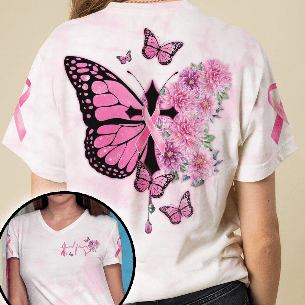 Butterfly Cross Pink Ribbon - Breast Cancer Awareness All Over T-shirt and Hoodie 0822