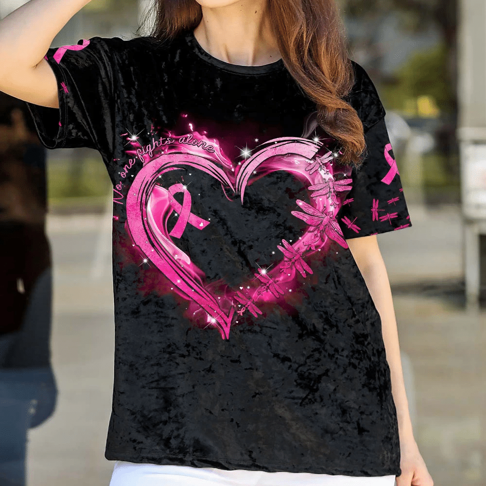 No One Fights Alone Breast Cancer - Breast Cancer Awareness All Over T-shirt and Hoodie 0822