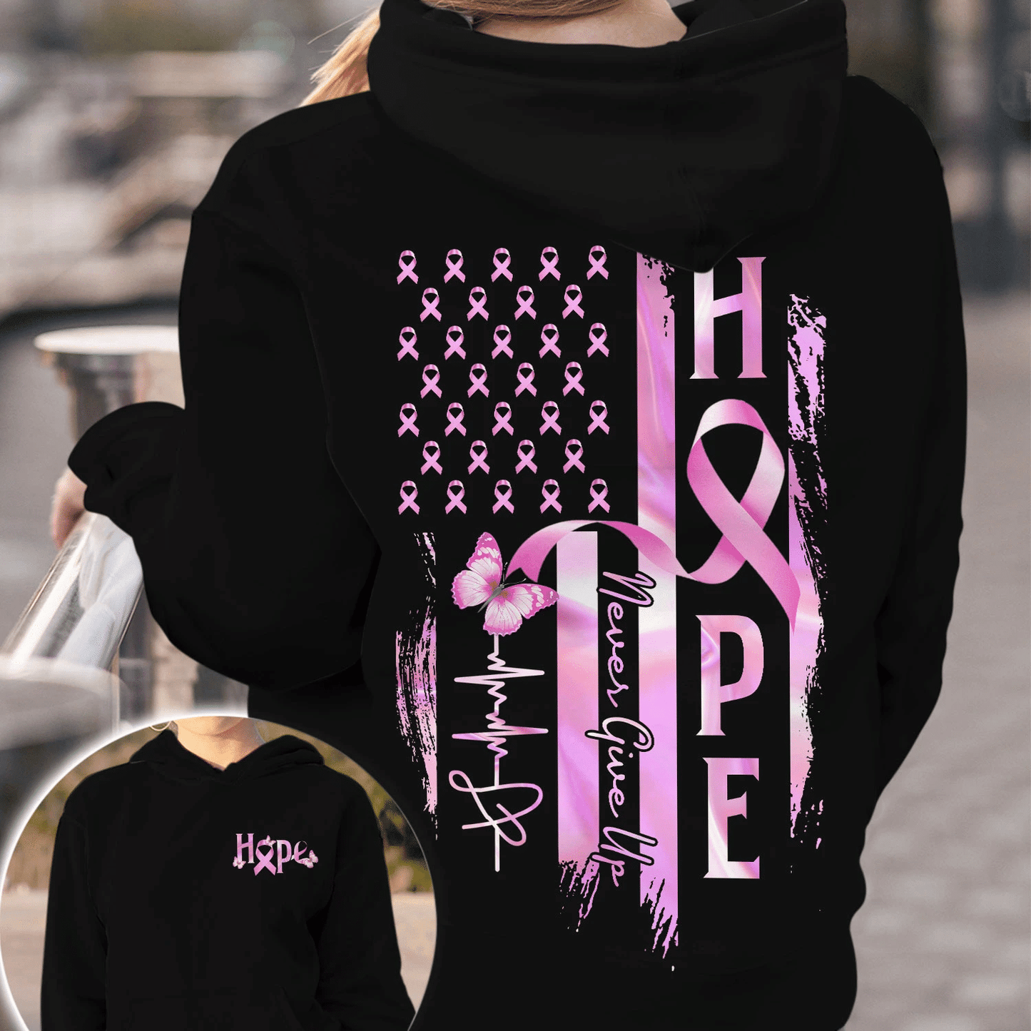 Hope Flag Never Give Up - Breast Cancer Awareness All Over T-shirt and Hoodie 0822