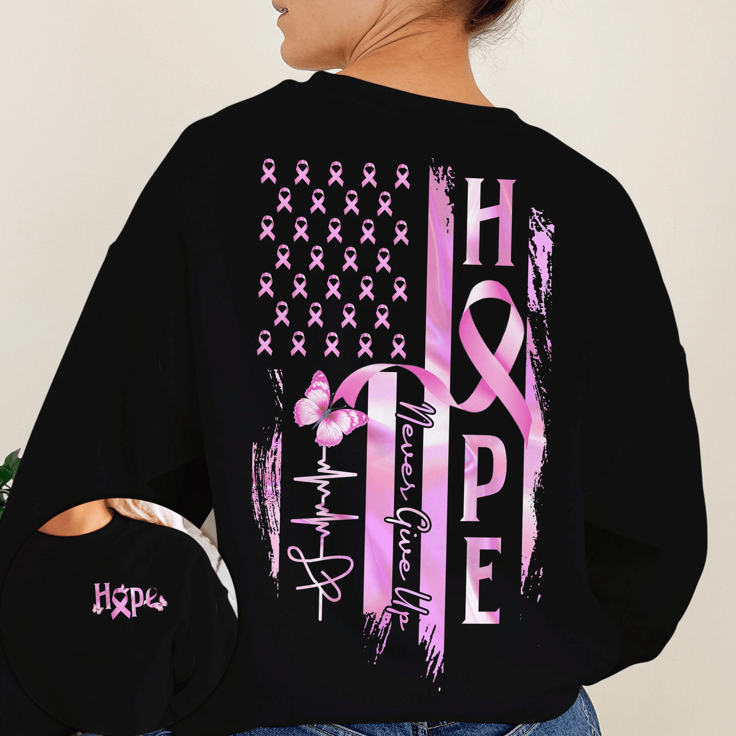 Hope Flag Never Give Up - Breast Cancer Awareness All Over T-shirt and Hoodie 0822