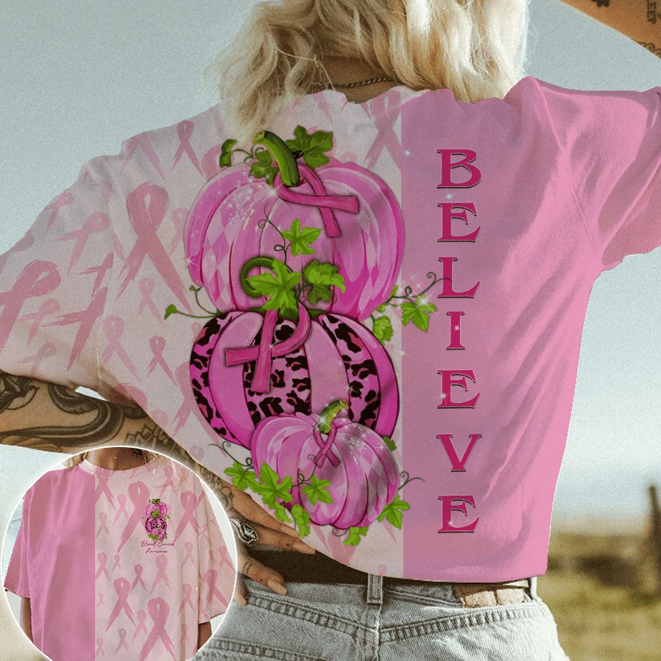 Believe Pumpkins - Breast Cancer Awareness All Over T-shirt and Hoodie 0822