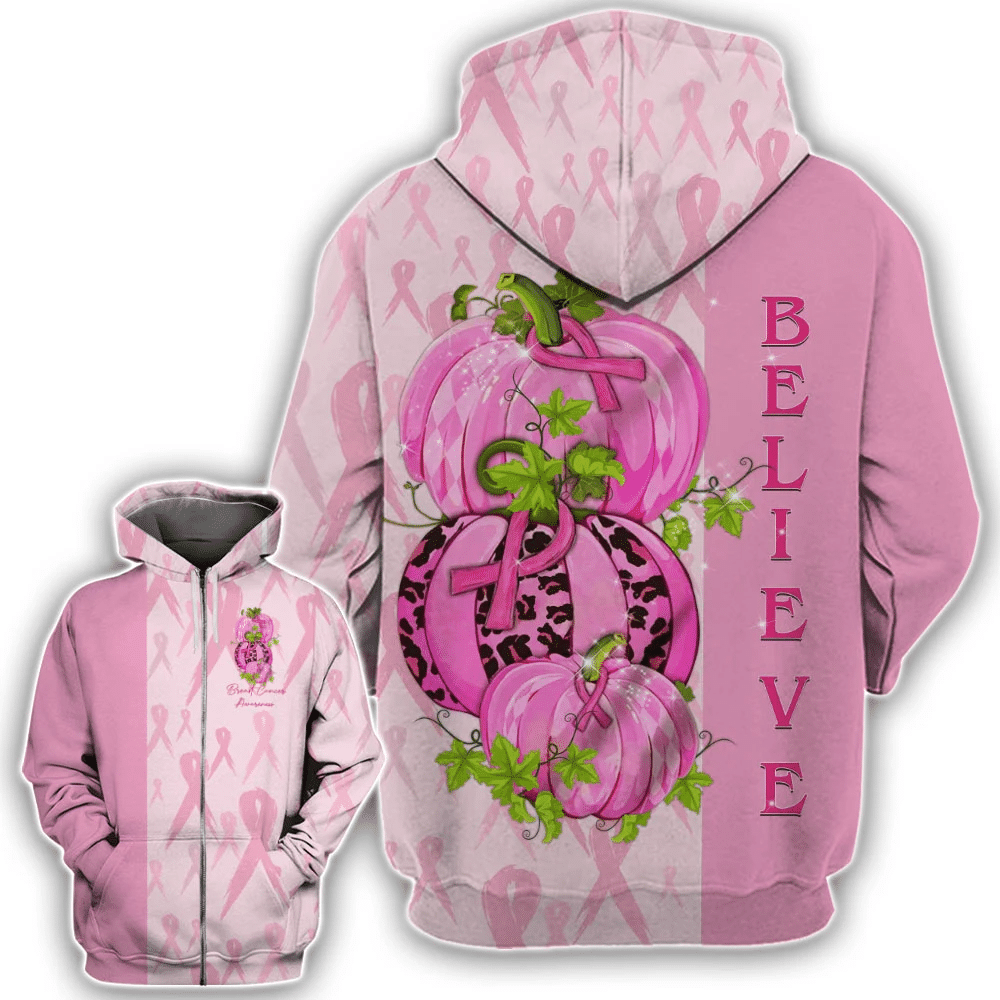 Believe Pumpkins - Breast Cancer Awareness All Over T-shirt and Hoodie 0822