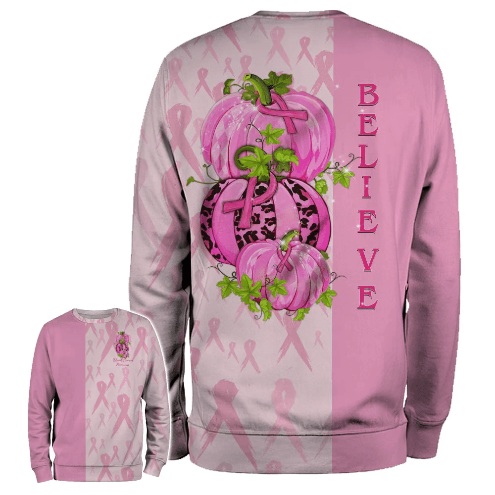 Believe Pumpkins - Breast Cancer Awareness All Over T-shirt and Hoodie 0822