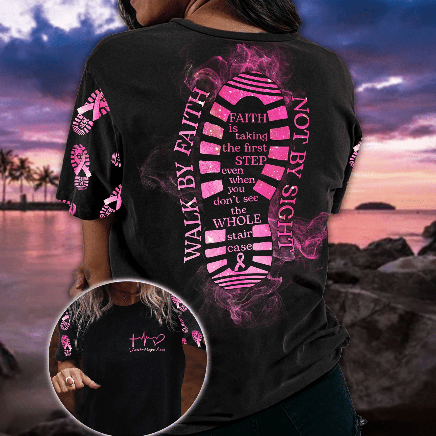 Walk By Faith Not By Sight - Breast Cancer Awareness All Over T-shirt and Hoodie 0822