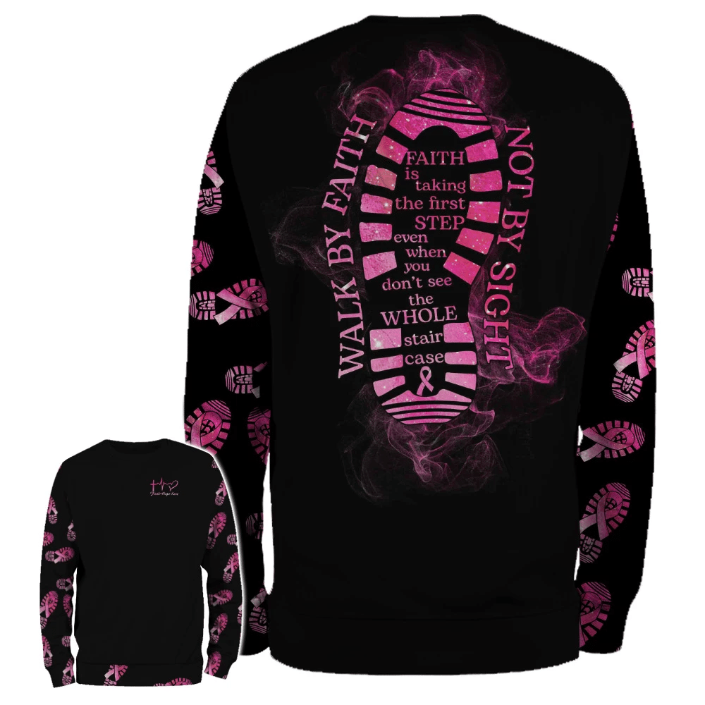 Walk By Faith Not By Sight - Breast Cancer Awareness All Over T-shirt and Hoodie 0822