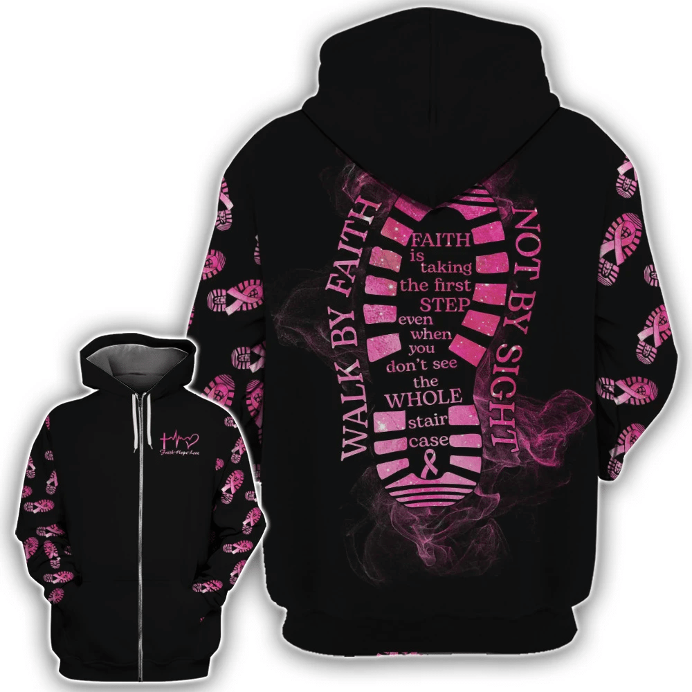 Walk By Faith Not By Sight - Breast Cancer Awareness All Over T-shirt and Hoodie 0822