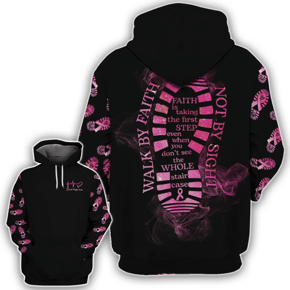 Walk By Faith Not By Sight - Breast Cancer Awareness All Over T-shirt and Hoodie 0822