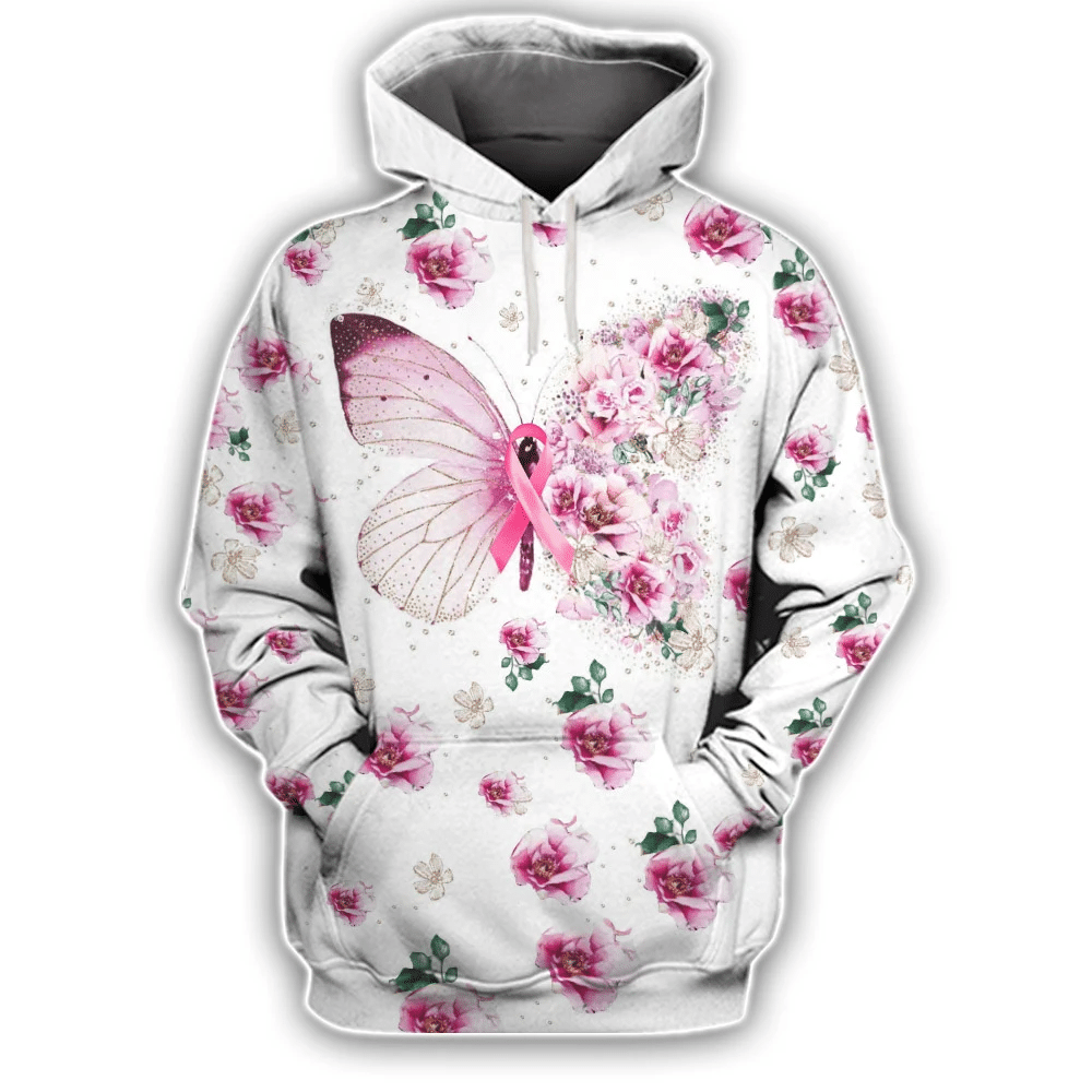 Butterfly Floral Breast Cancer - Breast Cancer Awareness All Over T-shirt and Hoodie 0822