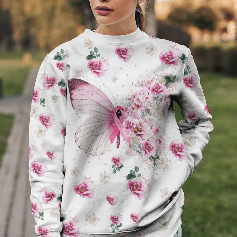 Butterfly Floral Breast Cancer - Breast Cancer Awareness All Over T-shirt and Hoodie 0822