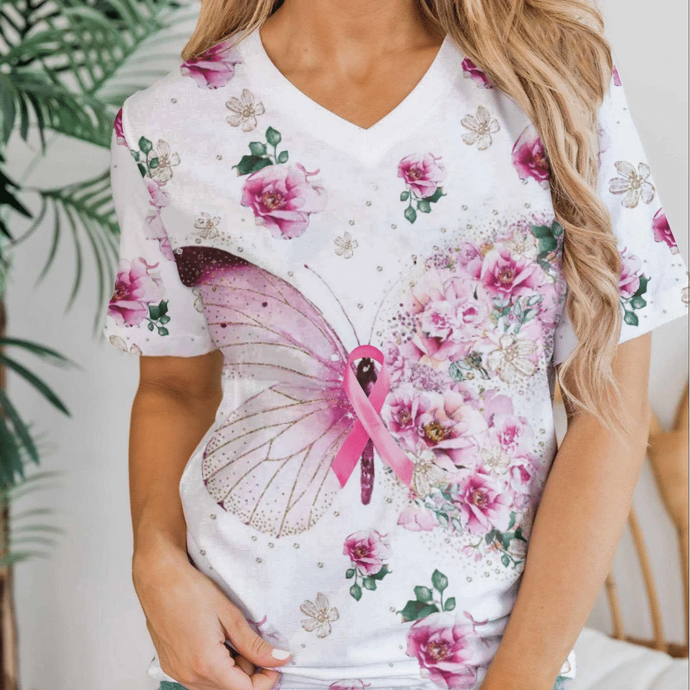 Butterfly Floral Breast Cancer - Breast Cancer Awareness All Over T-shirt and Hoodie 0822