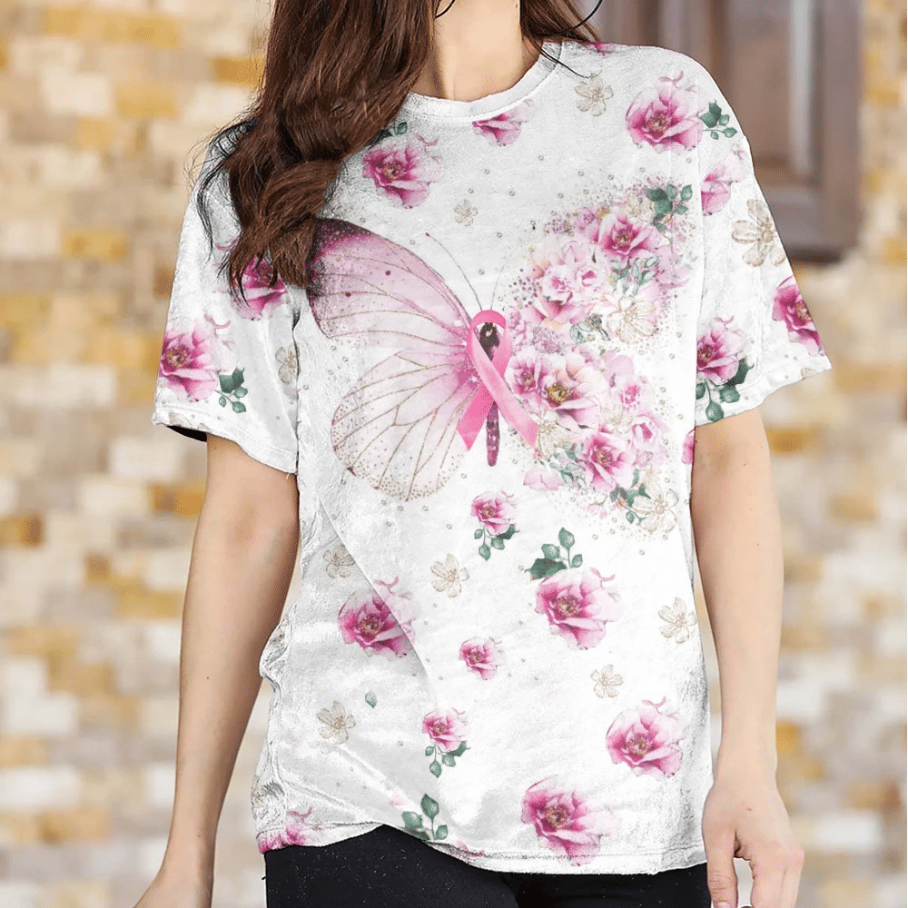 Butterfly Floral Breast Cancer - Breast Cancer Awareness All Over T-shirt and Hoodie 0822