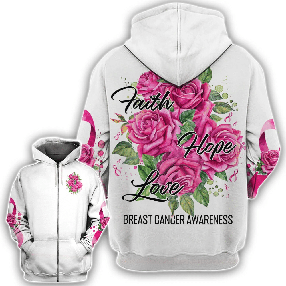 Roses Faith Hope Love - Breast Cancer Awareness All Over T-shirt and Hoodie 0822