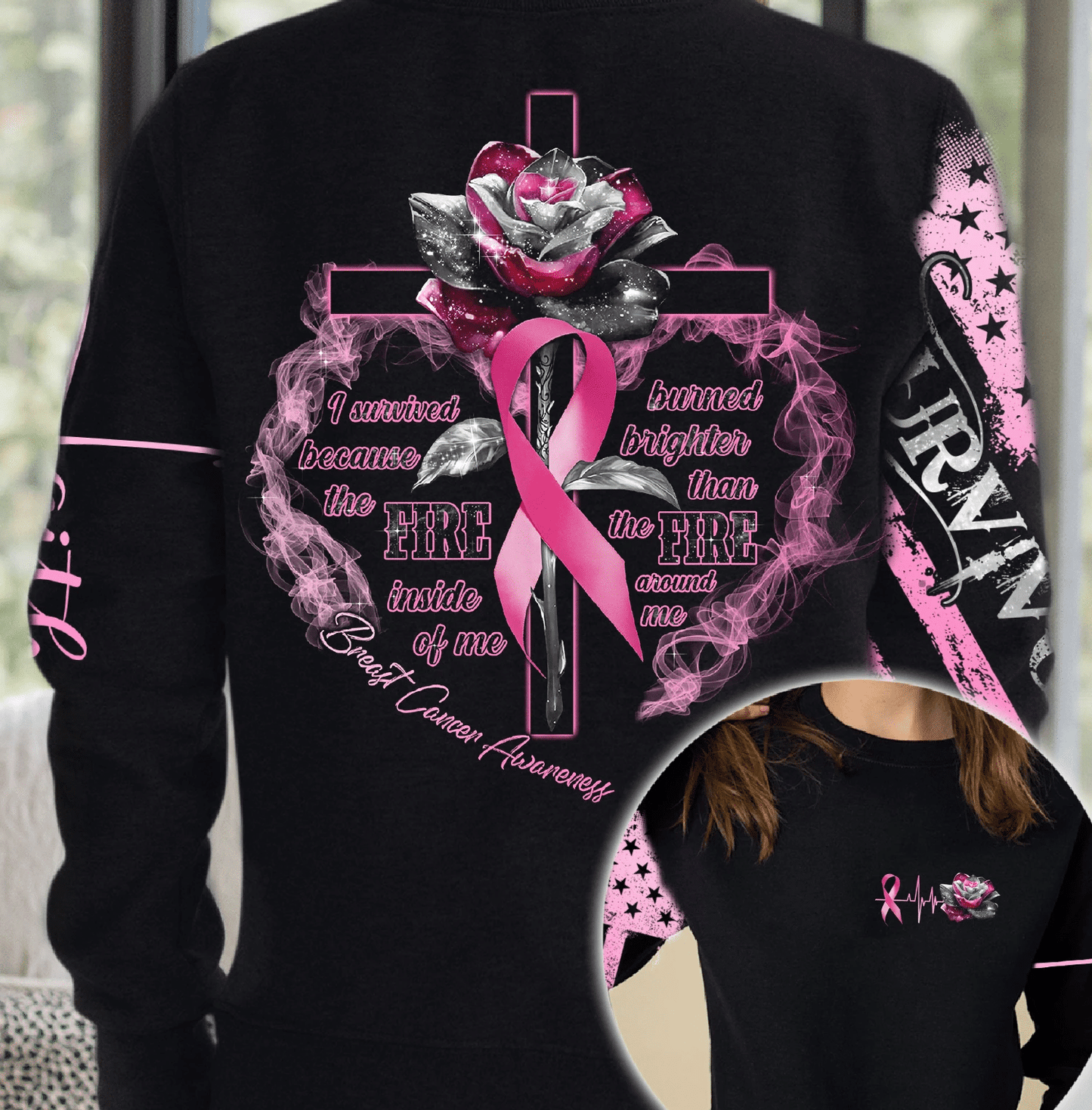 Cross Rose Breast Cancer - Breast Cancer Awareness All Over T-shirt and Hoodie 0822