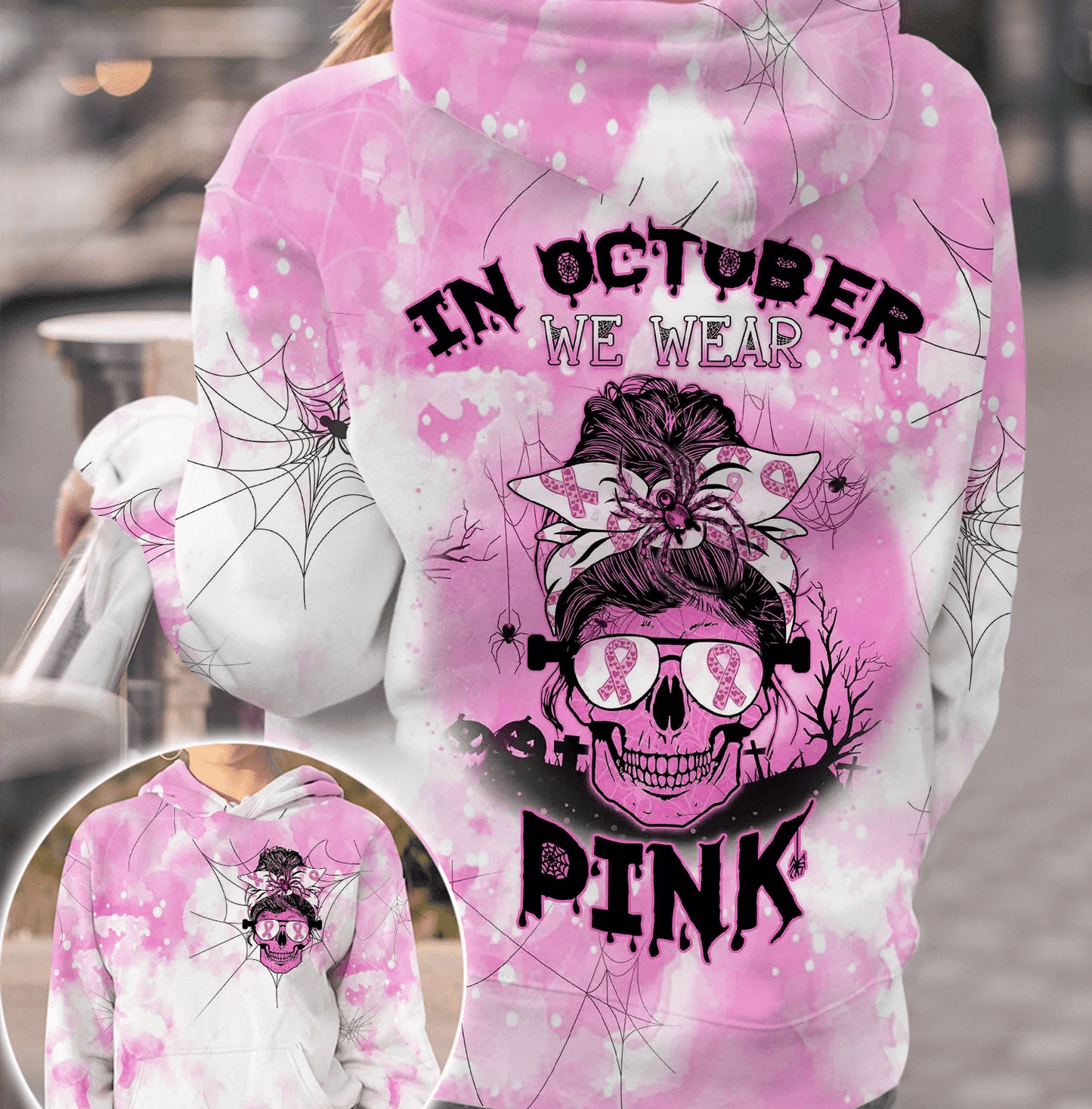 In October We Wear Pink - Breast Cancer Awareness All Over T-shirt and Hoodie 0822