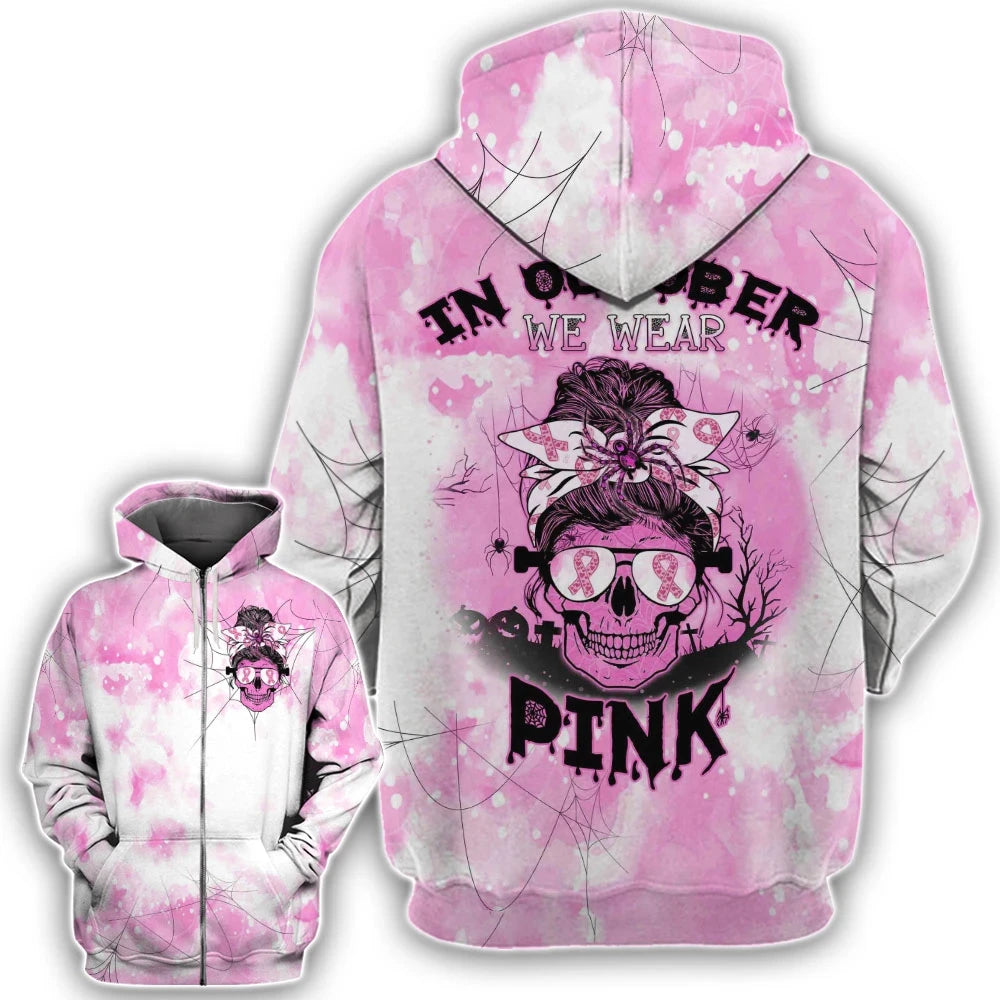 In October We Wear Pink - Breast Cancer Awareness All Over T-shirt and Hoodie 0822