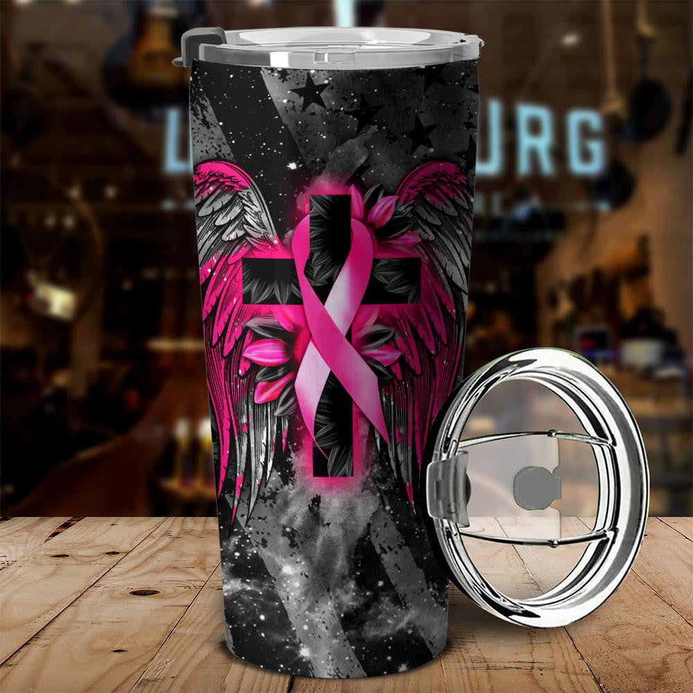 Faith Cross Wings - Breast Cancer Awareness Tumbler 0822
