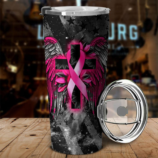 Faith Cross Wings - Breast Cancer Awareness Tumbler 0822