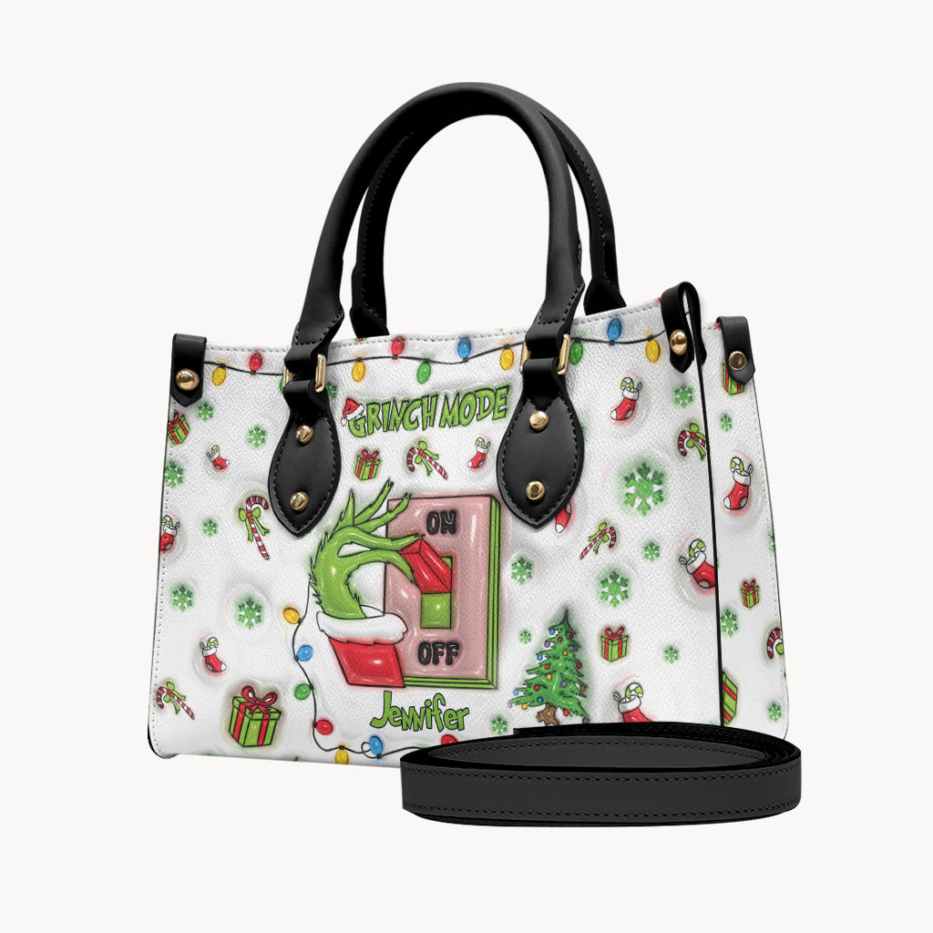 Christmas Mode On - Personalized Stole Christmas Leather Handbag