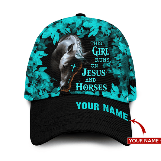 This Girl Runs On Jesus and Horses Personalized Horse Classic Cap 0523