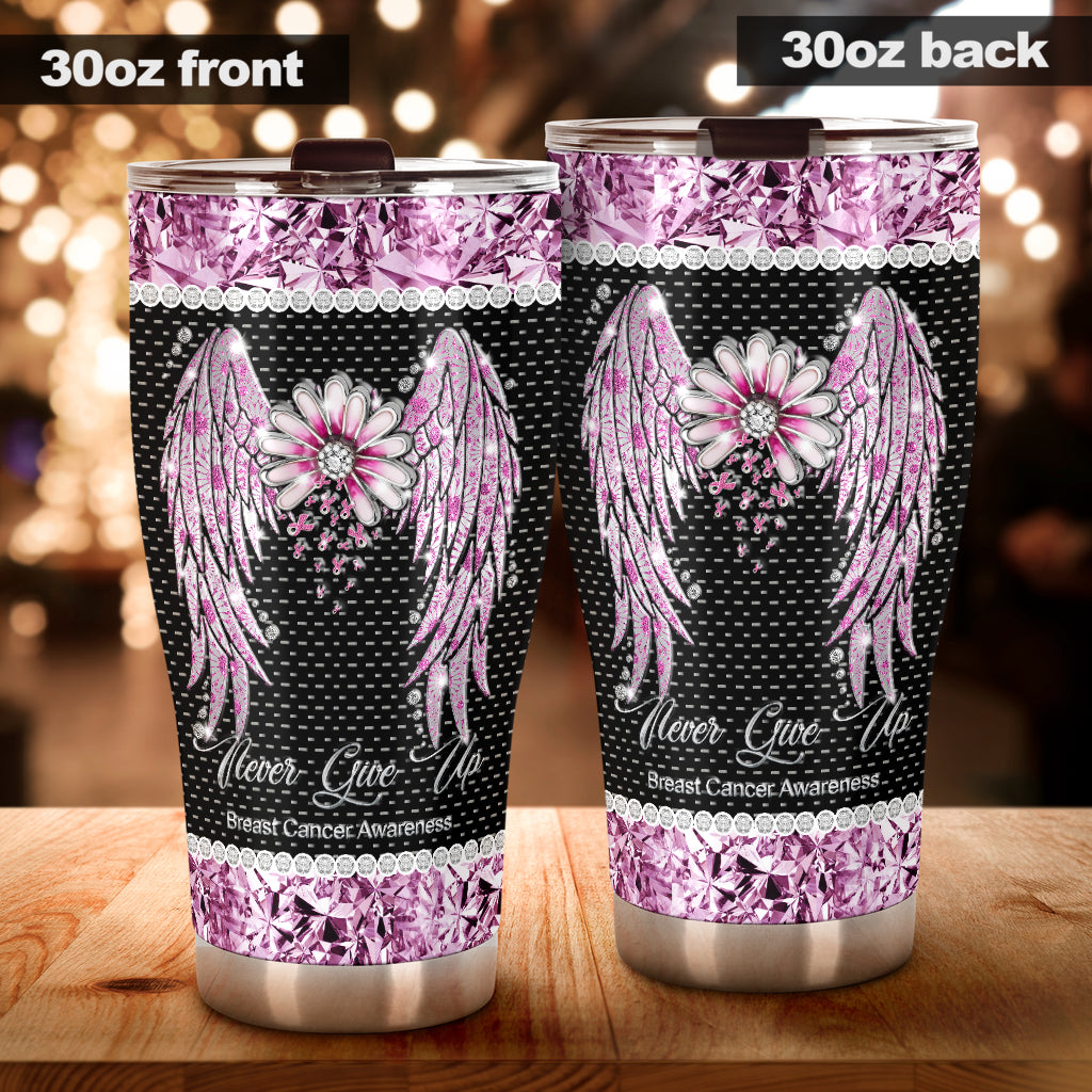 Faith Hope Love Rhinestone Pattern Print Breast Cancer Awareness Tumbler 0622