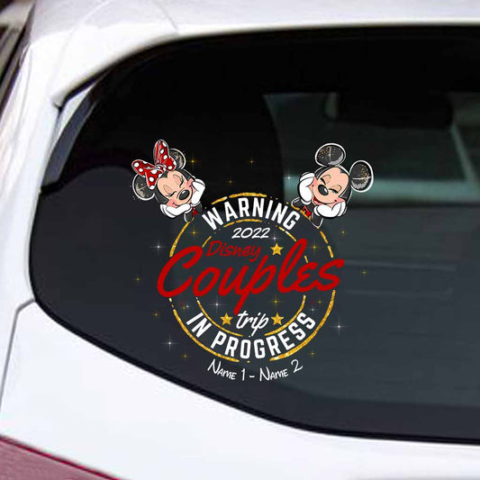 Warning Family Trip In Progress - Personalized Couple Mouse Decal Full