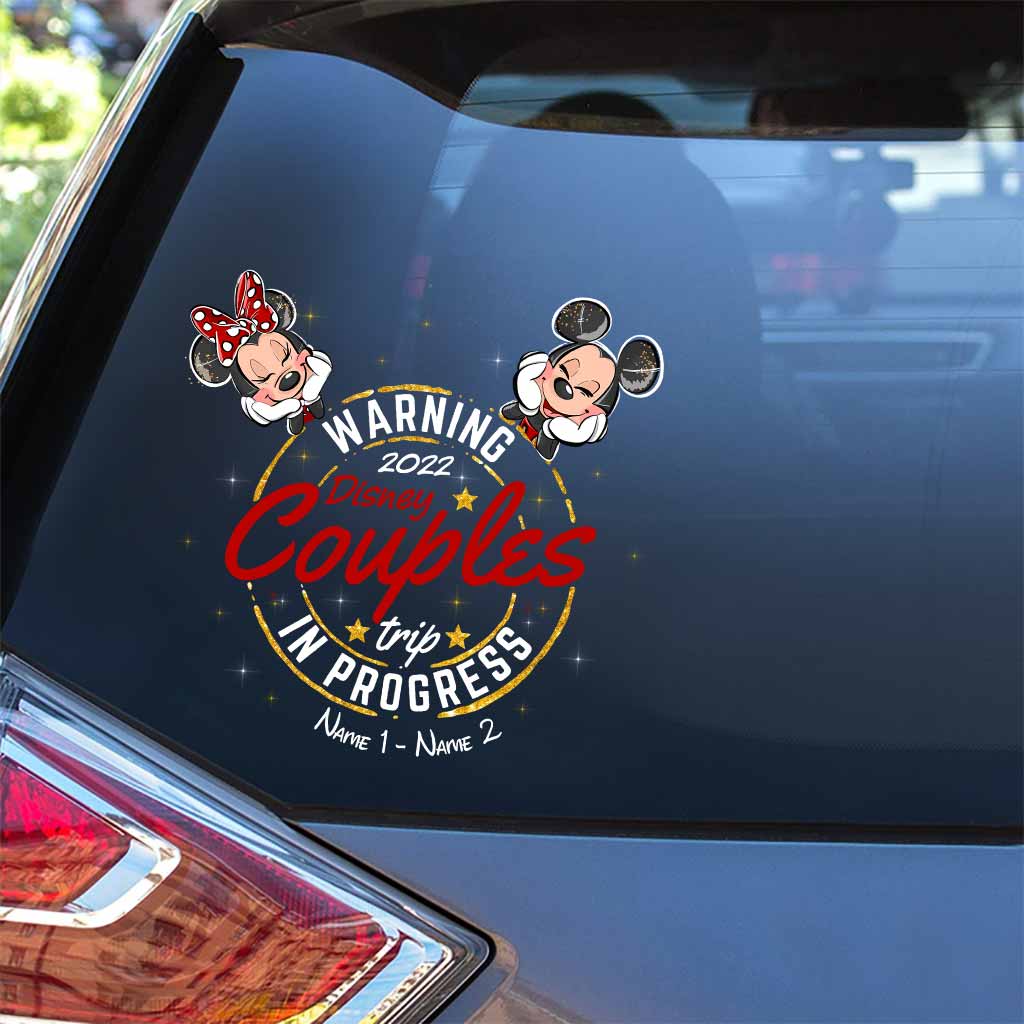 Warning Family Trip In Progress - Personalized Couple Mouse Decal Full