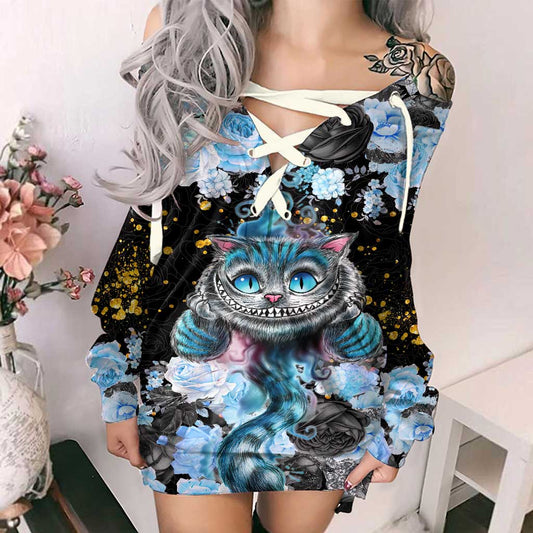 We're All Mad Here - Halloween Mouse Off Shoulder Long Sleeve Dress