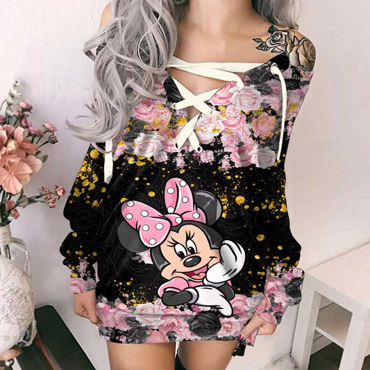 Magical Black Pink - Mouse Off Shoulder Long Sleeve Dress