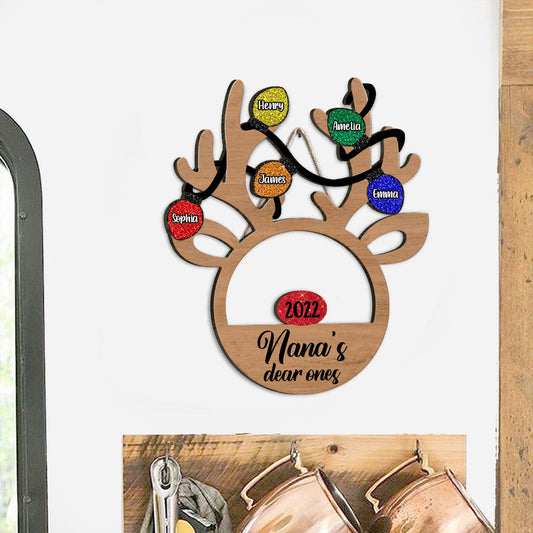 Nana's Dear Ones - Personalized Christmas Grandma Wood Sign With Faux Glitter Pattern Printed