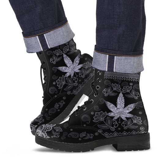 Black And White Mandala - Weed Leather Boots 0622