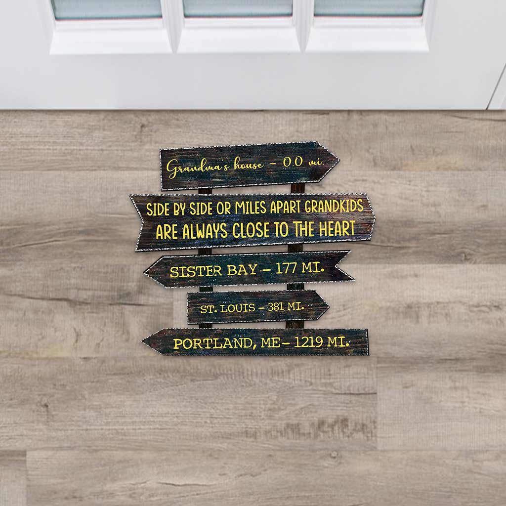 Side By Side Or Miles Apart - Personalized Mother's Day Grandma Shaped Doormat