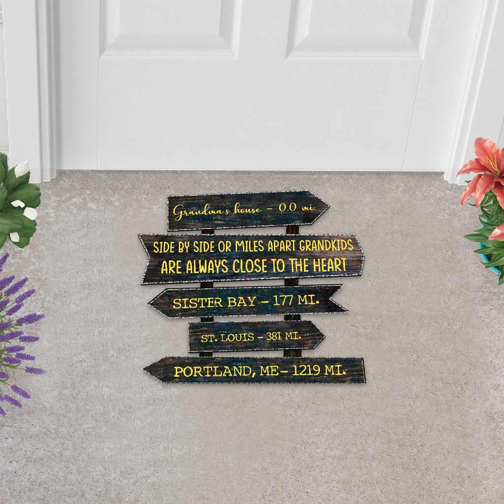 Side By Side Or Miles Apart - Personalized Mother's Day Grandma Shaped Doormat