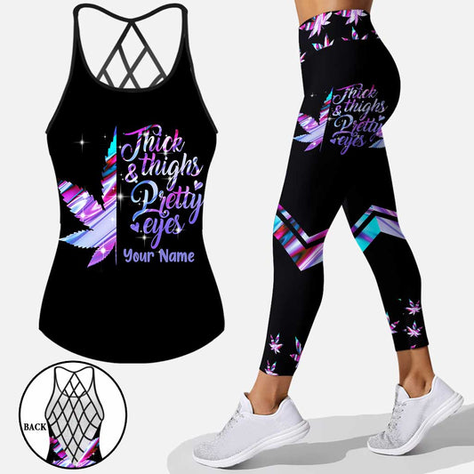 Rosy Eyes Thick Thighs - Personalized Weed Cross Tank Top and Leggings