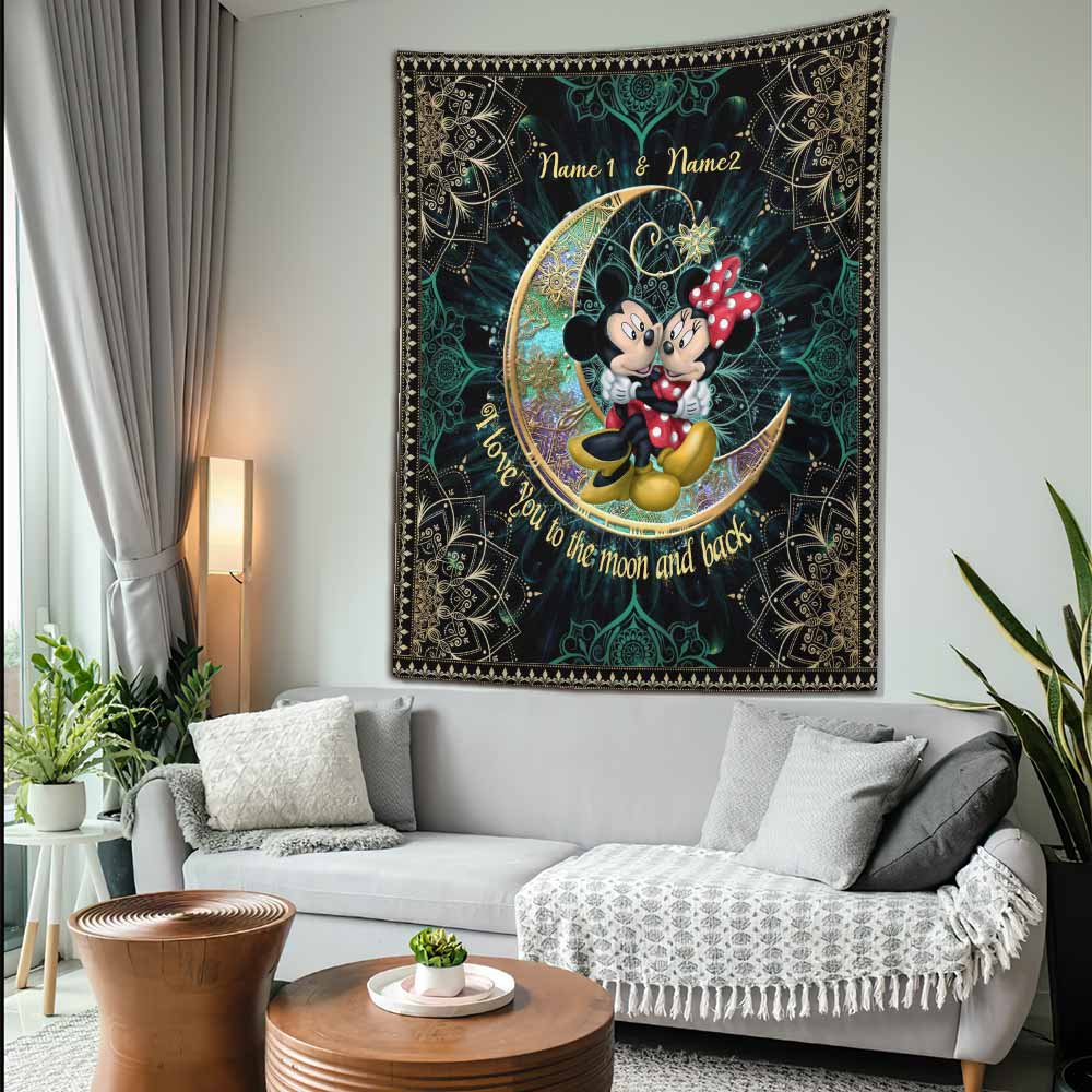 I Love You To The Moon And Back Mouse Ears - Personalized Couple Mouse Wall Tapestry