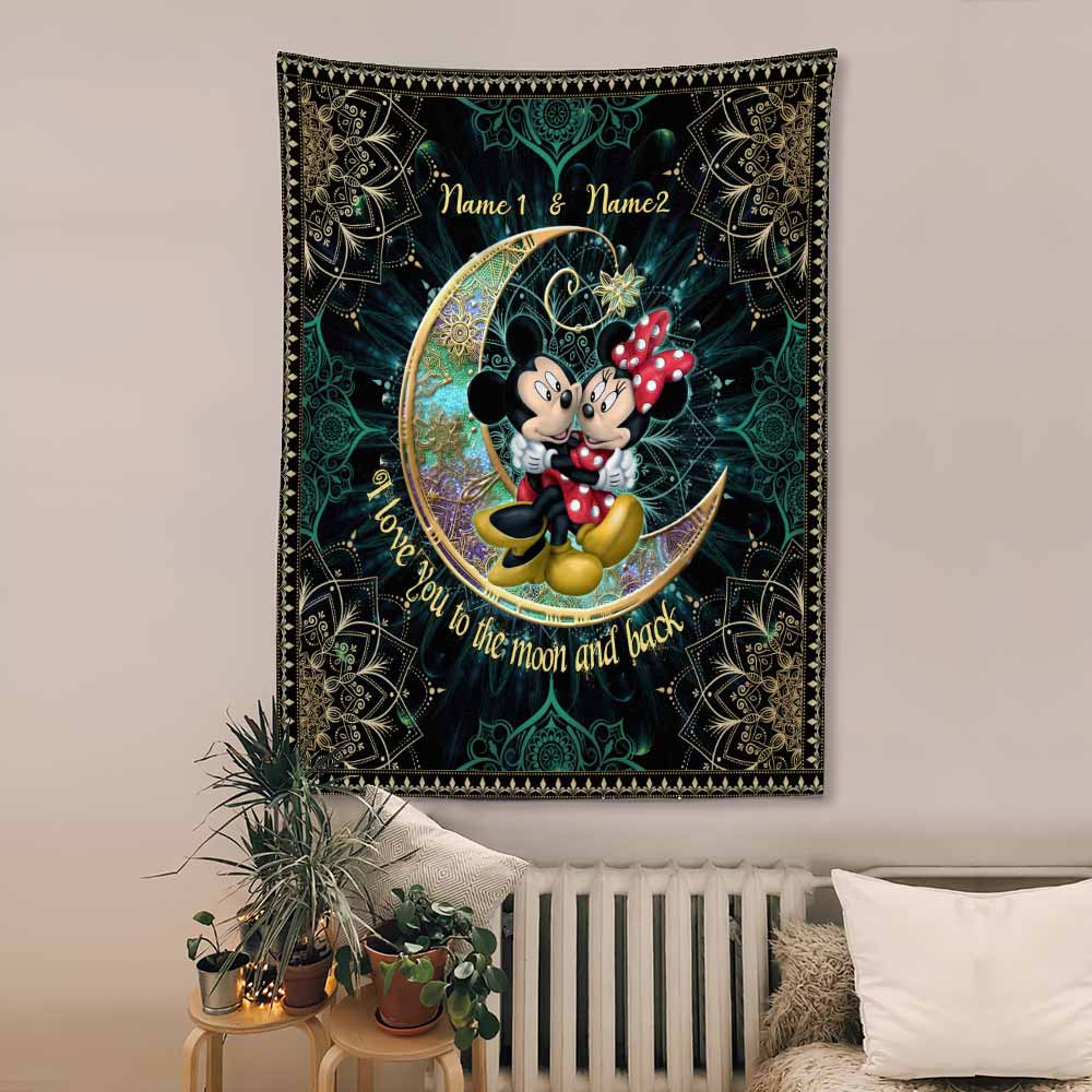 I Love You To The Moon And Back Mouse Ears - Personalized Couple Mouse Wall Tapestry