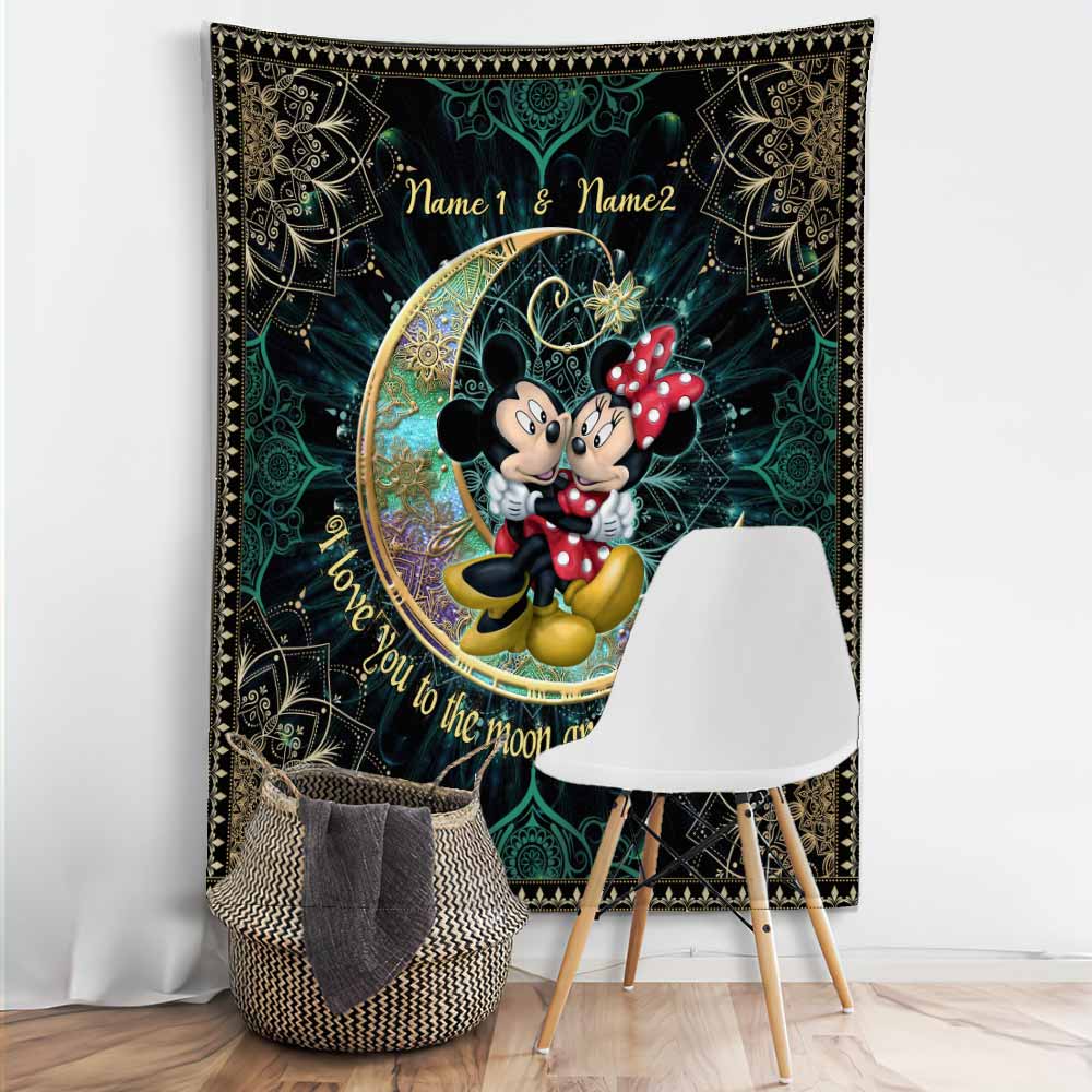I Love You To The Moon And Back Mouse Ears - Personalized Couple Mouse Wall Tapestry