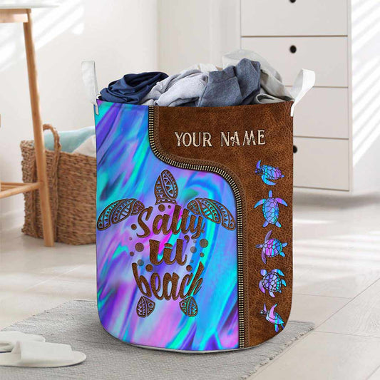 Salty Lil' Beach  - Turtle Personalized Leather Pattern Print Storage Basket