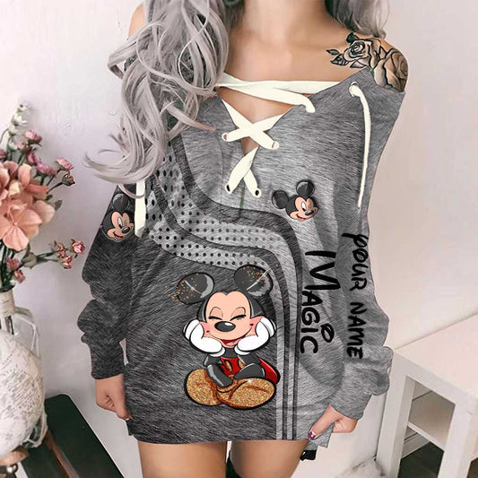 Magic Mouse Ears - Personalized Mouse Off Shoulder Long Sleeve Dress