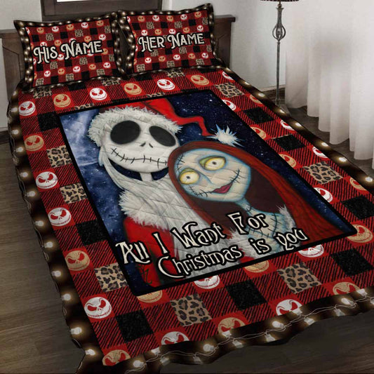 All I Want For Christmas Nightmare Couple - Personalized Christmas Nightmare Quilt Set
