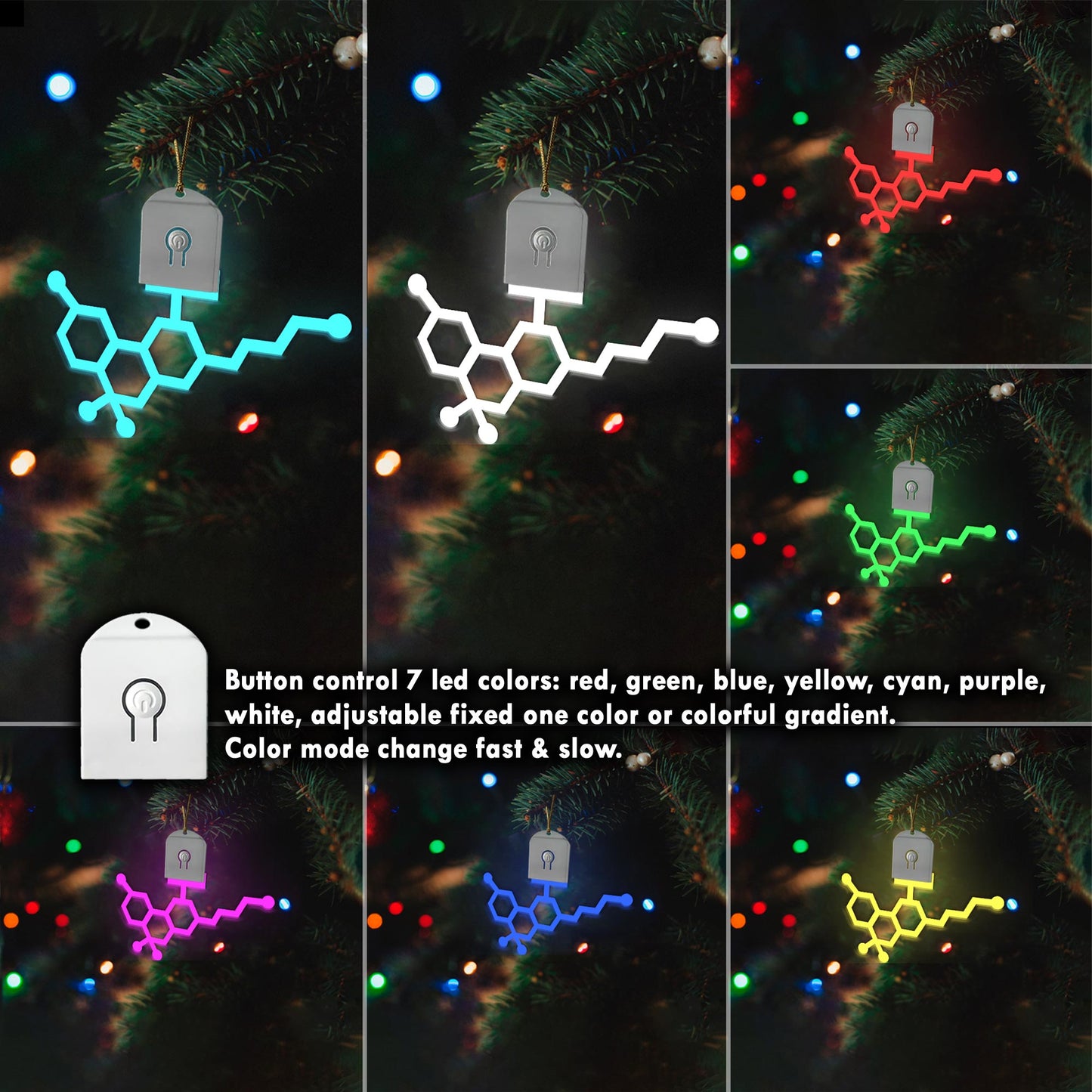 THC Molecule - Christmas Weed Shaped Led Acrylic Ornament