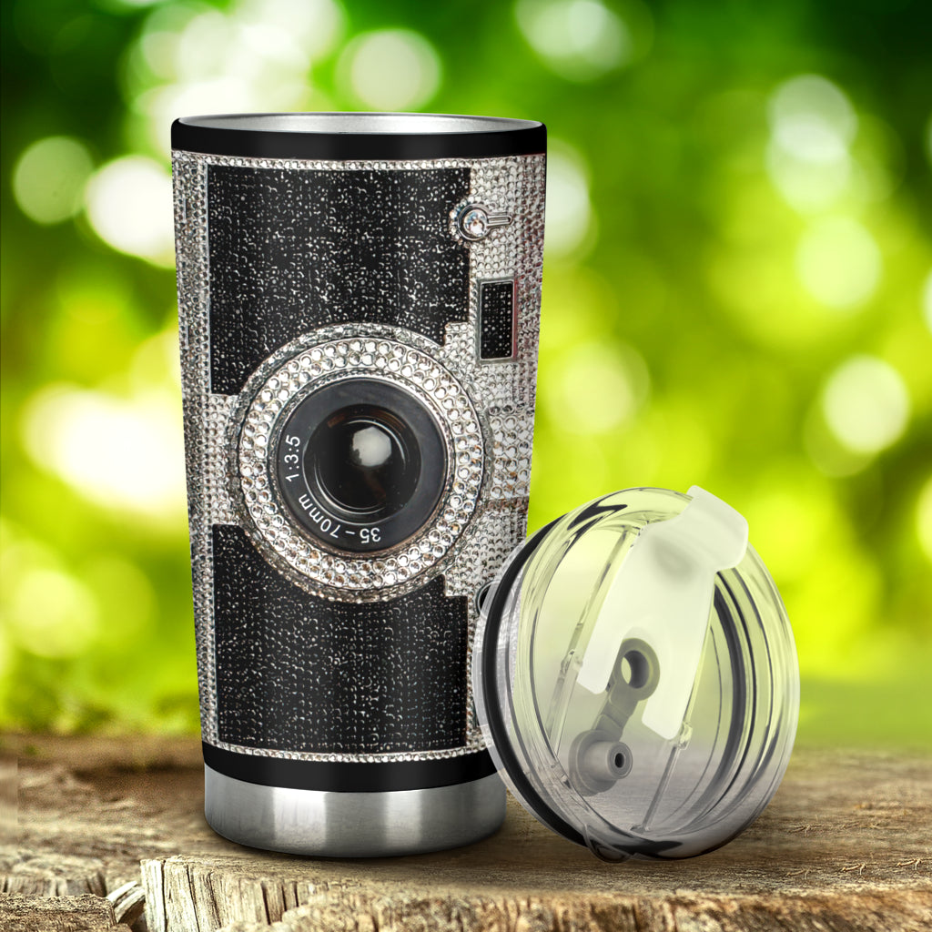 Bling Camera Rhinestone Pattern Print Photography Tumbler 0622