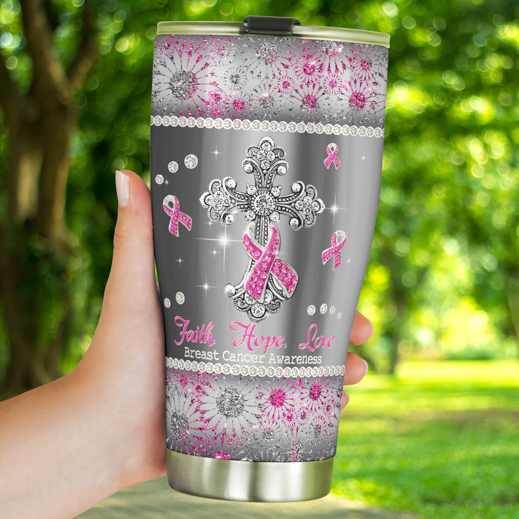Faith Hope Love - Breast Cancer Awareness Tumbler With Faux Glitter Print 0622