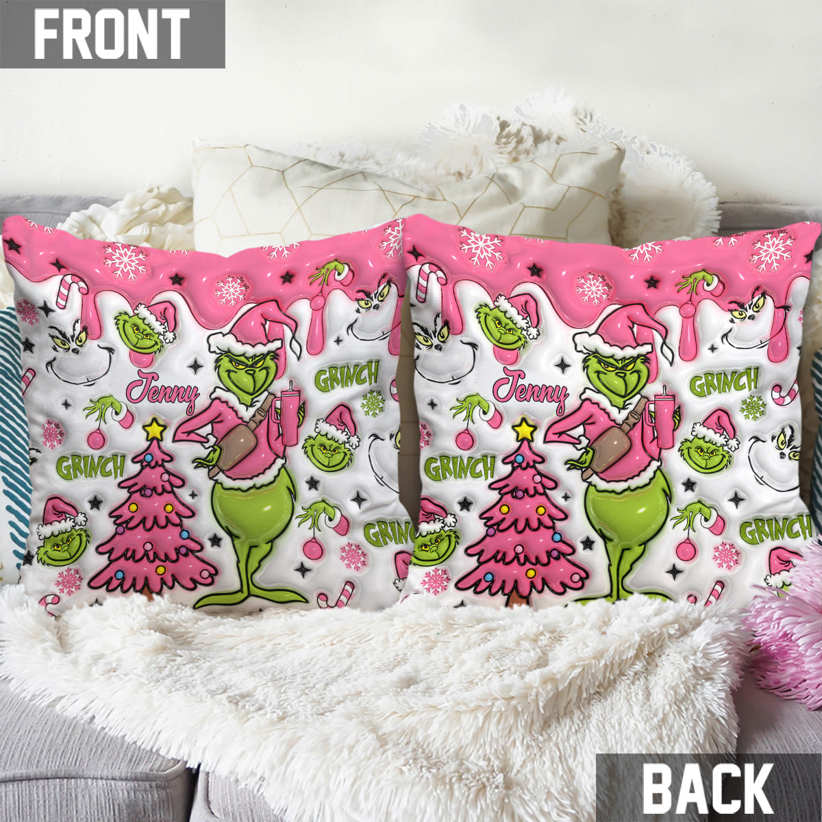 Merry Grinchmas - Personalized Stole Christmas Throw Pillow