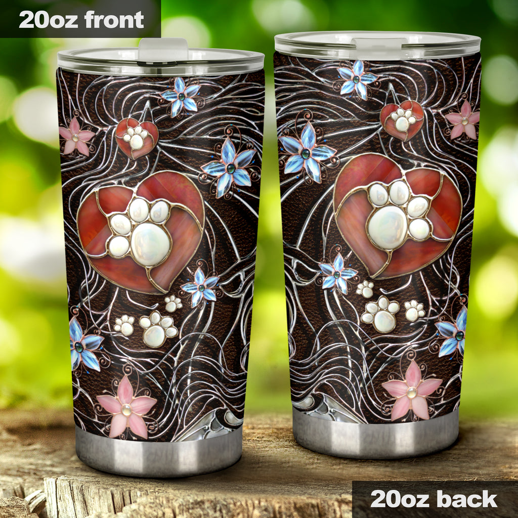 Paw Heart Stained Glass Pattern Print Dog Tumbler 0622