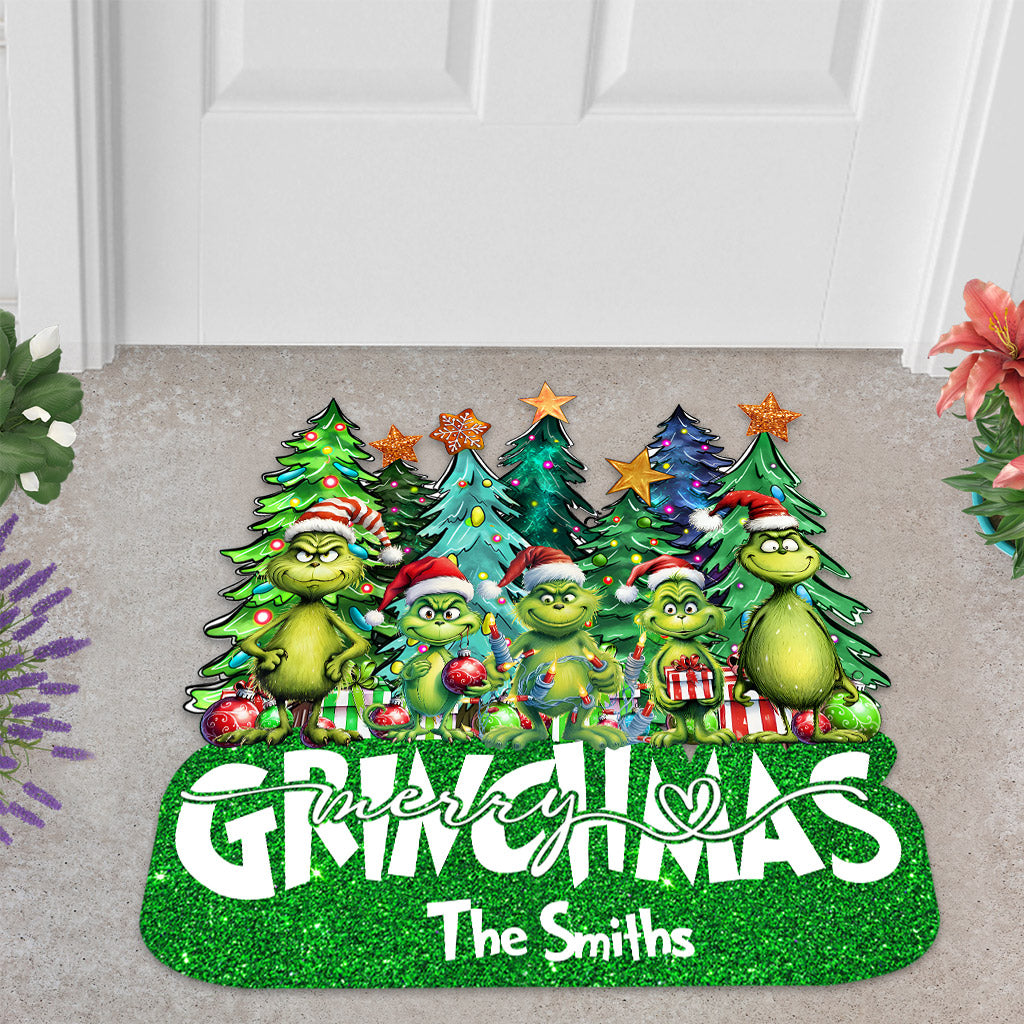 Merry Grinchmas - Personalized Stole Christmas Shaped Doormat