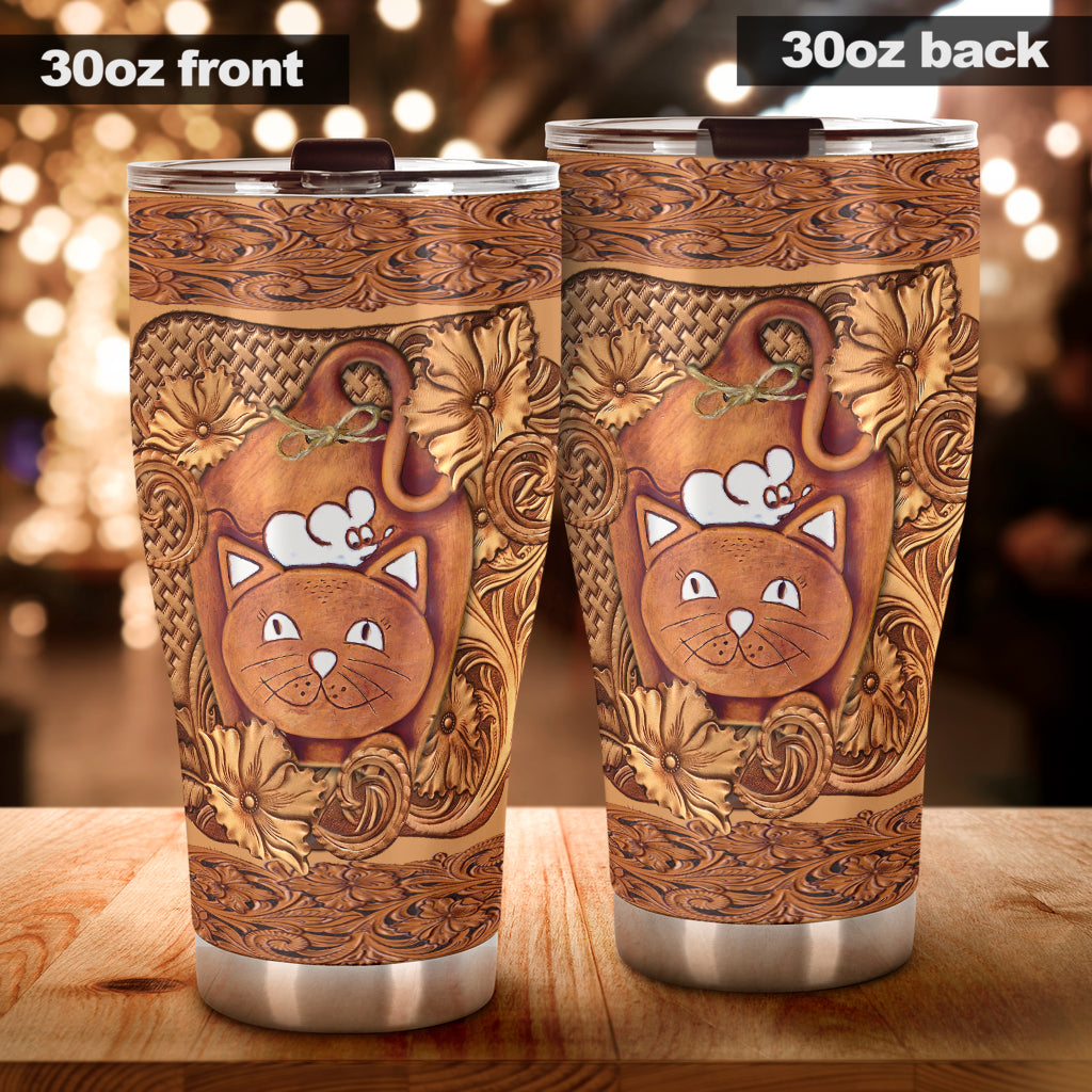 Cat Faux Wood Print Cat Tumbler 0622