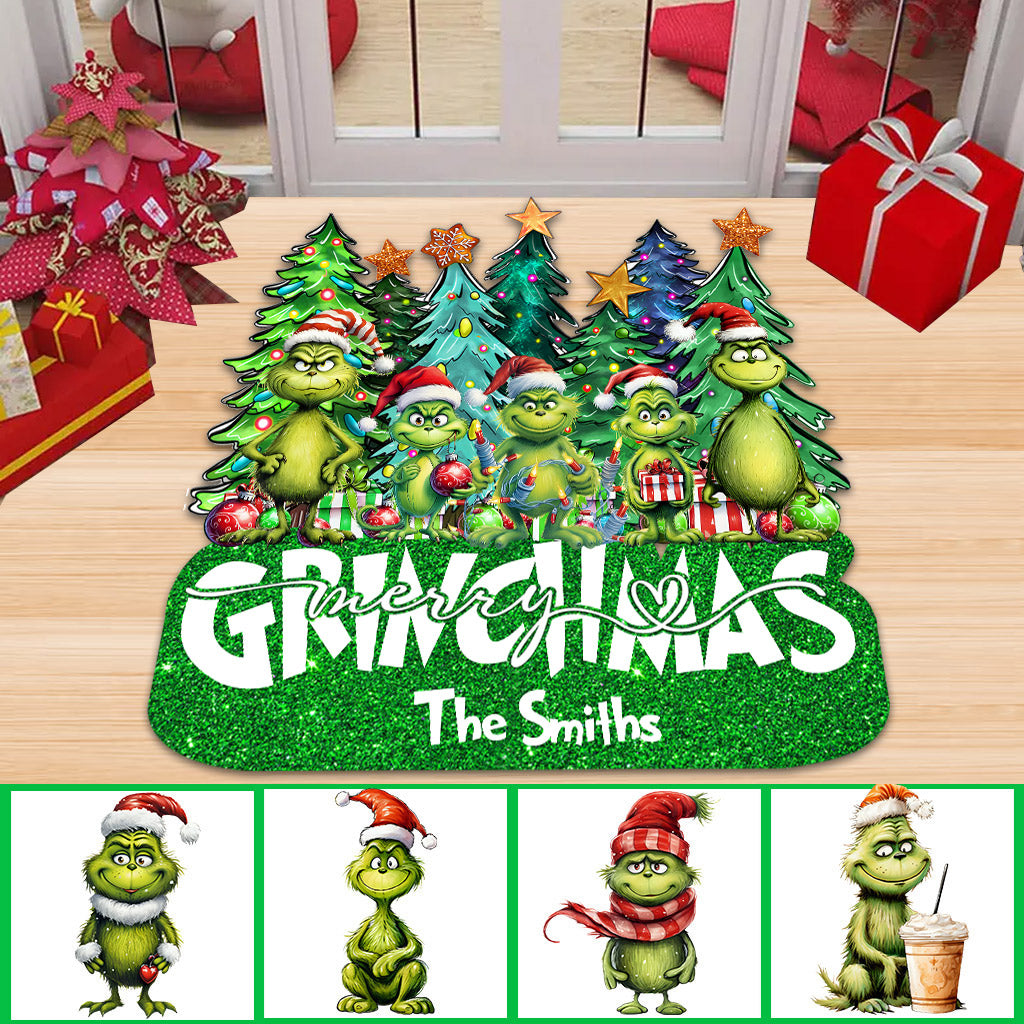 Merry Grinchmas - Personalized Stole Christmas Shaped Doormat